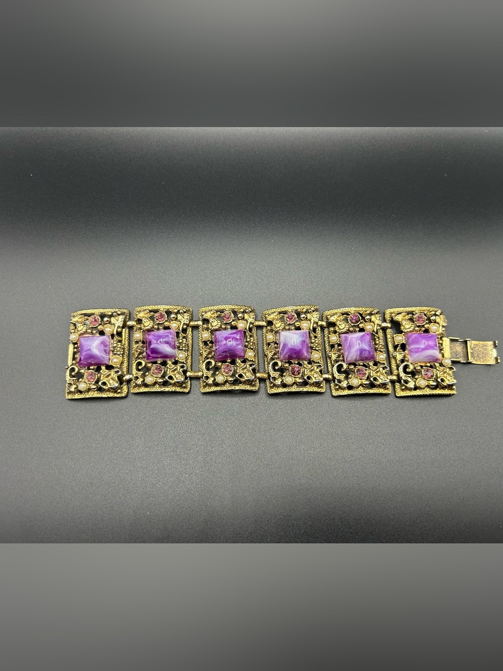 Gold-Tone Purple Stone Link Bracelet - Women Jewelry